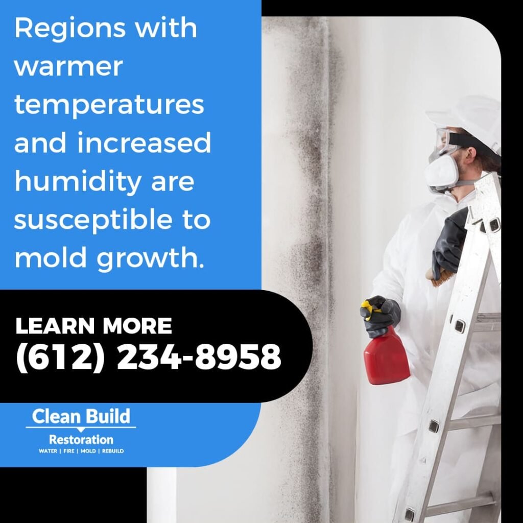 regions with warmer temperatures and increased humidity are susceptible to mold growth